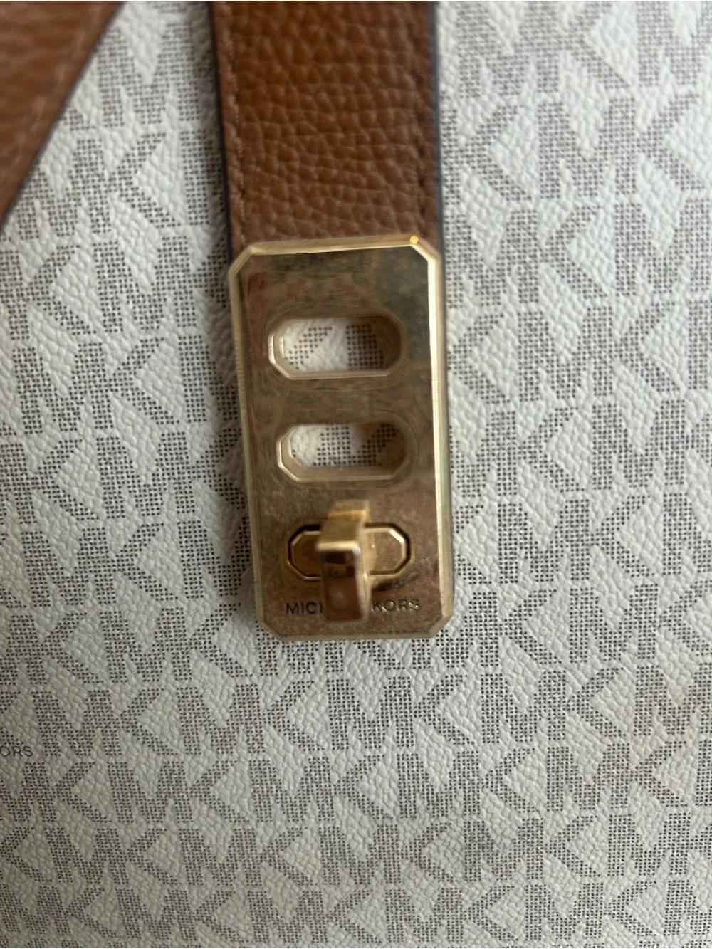 Michael Kors Cream and Brown Signature MK Tote